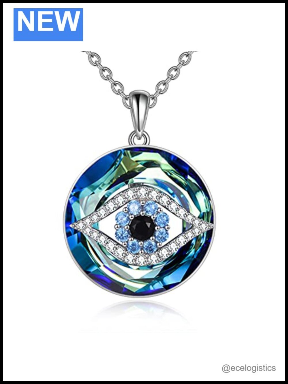 Sterling Silver Evil Eye Crystal Pendant Necklace for Women